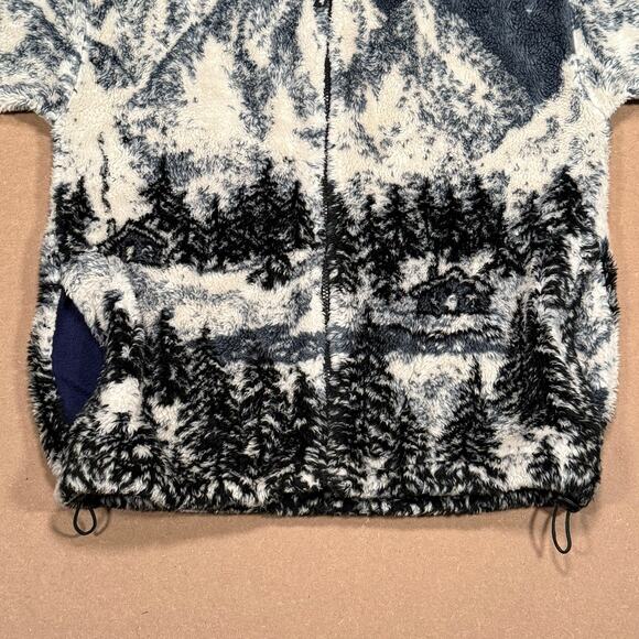 Vintage Black Mountain AOP Outdoor Fleece Jacket Mountain Cabin Scene Small - Picture 4 of 8